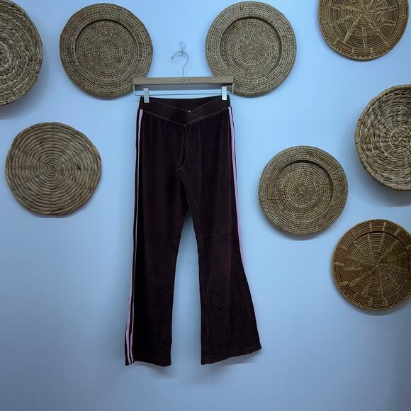 Vintage Y2K 2000s RAVE Brown Pink Velvet Track Sweats Sweat Pants Small - Picture 2 of 8